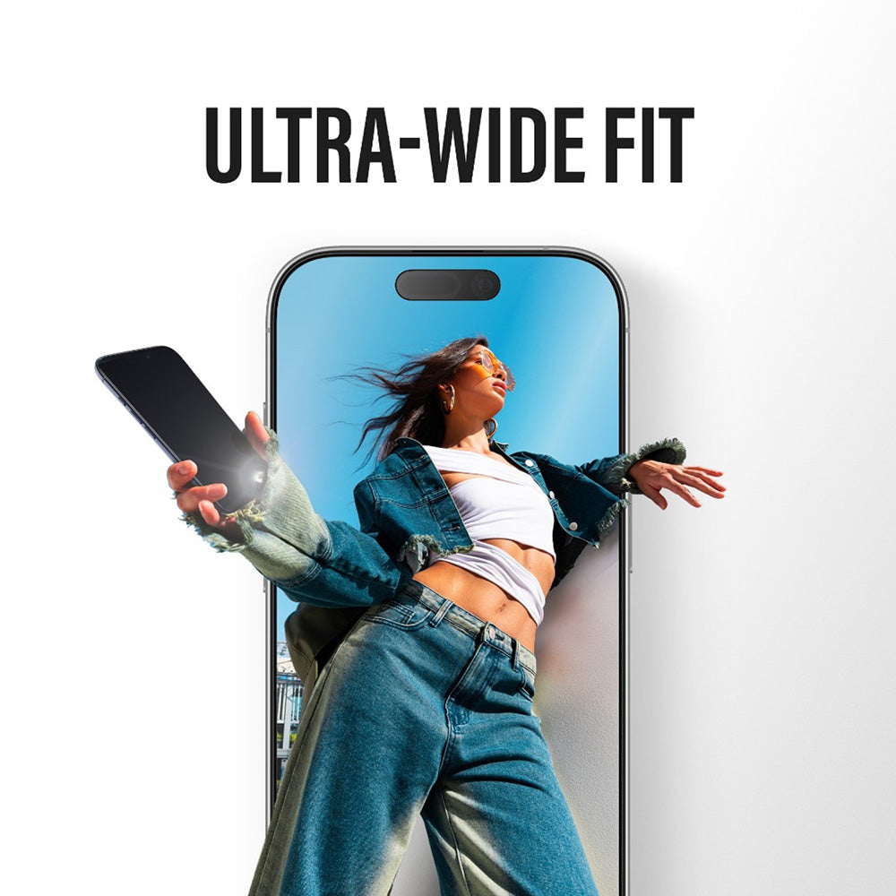 Film de protection d'écran PanzerGlass Ultra-Wide Fit Stealth Fastfit pour Apple iPhone 17 / 16 Pro, Verre Trempé, Full Glue, Noir