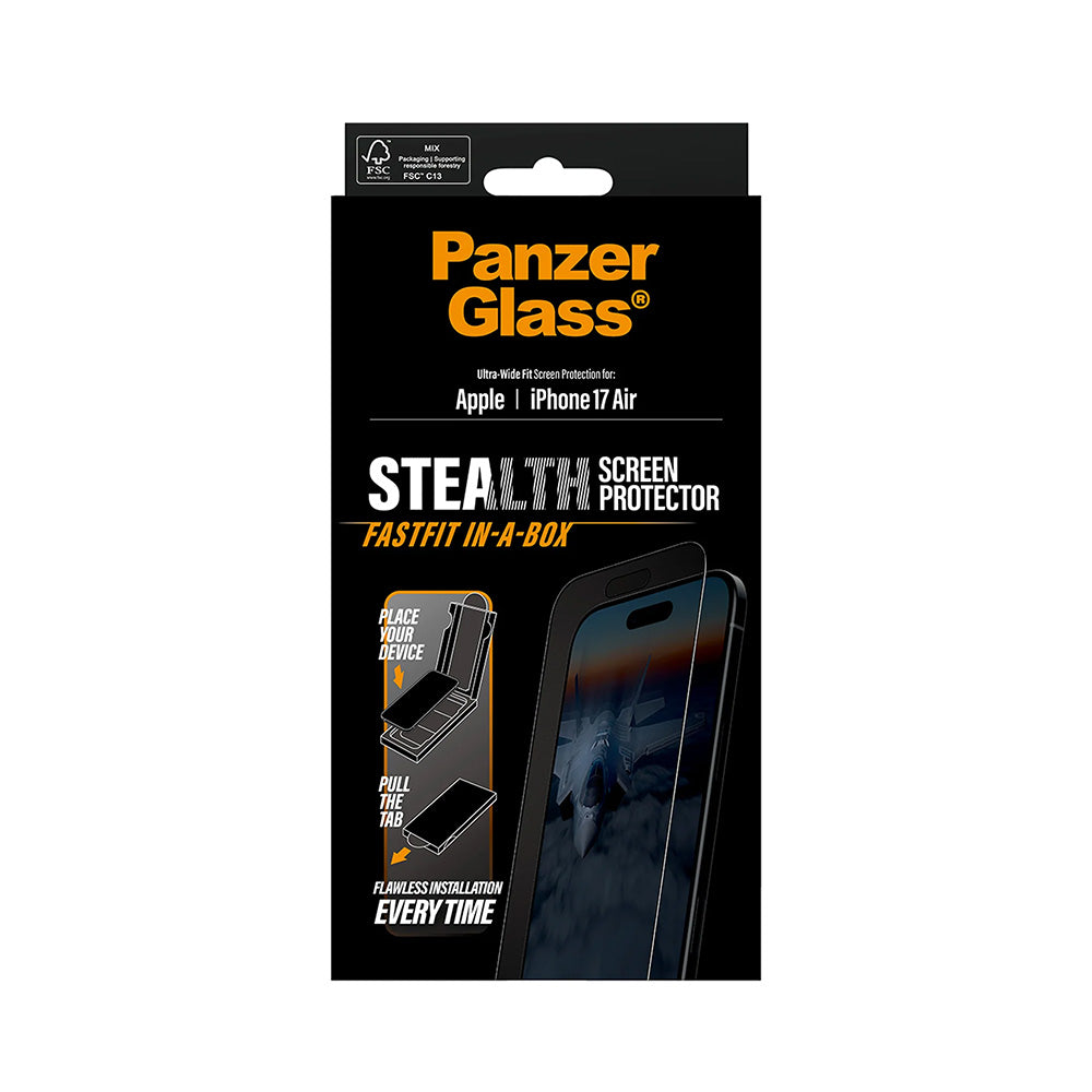 Film de protection d'écran PanzerGlass Ultra-Wide Fit Stealth Fastfit pour Apple iPhone 17 Air, Verre Trempé, Full Glue, Noir
