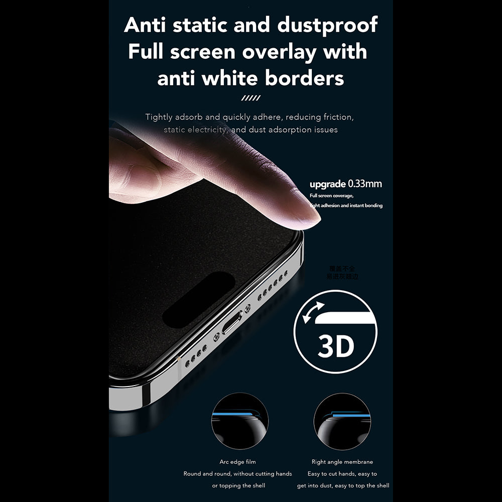 Pellicola protettiva per schermo Privacy Anank 1X Rinforzata 360 per Apple iPhone 15 Pro Max, Vetro Temperato, Colla Completa, 2.5D