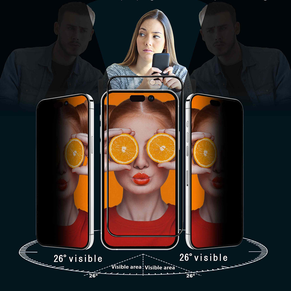 Pellicola protettiva per schermo Privacy Anank 3X Rinforzata per Apple iPhone 15 Pro Max, Vetro Temperato, Colla Completa, 2.5D