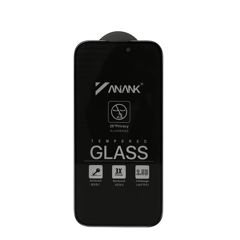 Pellicola protettiva per schermo Privacy Anank 3X Rinforzata per Apple iPhone 15 Pro Max, Vetro Temperato, Colla Completa, 2.5D