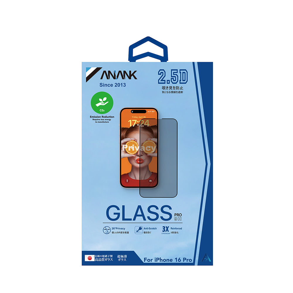 Pellicola protettiva per schermo Privacy Anank 3X Rinforzata per Apple iPhone 16 Pro Max, Vetro Temperato, Colla Totale, 2.5D