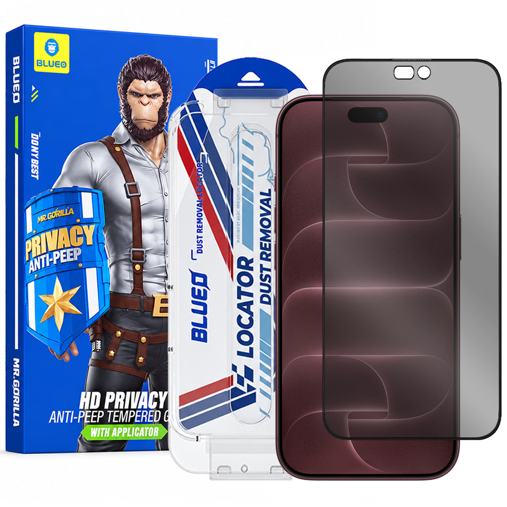 Blueo Anti-Peep Applicator Pro Privacy-Displayschutzfolie für Apple iPhone 18 Pro Max, gehärtetes Glas, vollflächig klebend