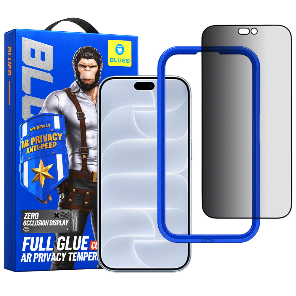 Pellicola protettiva per schermo Privacy Blueo Anti Peep AR per Apple iPhone 18 Pro, vetro temperato, Full Glue, 3D