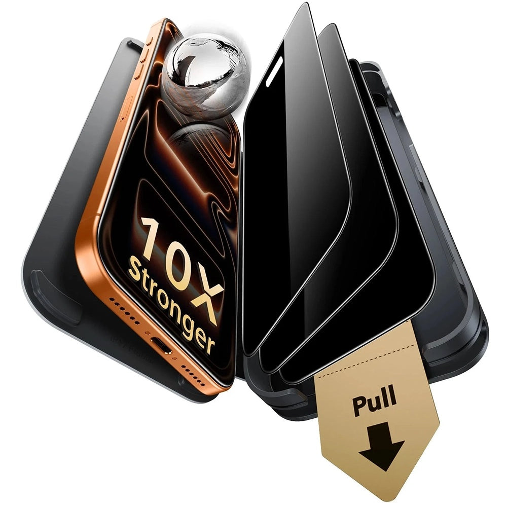 Pellicola protettiva per schermo Privacy ESR Armorite Pro UltraFit per Apple iPhone 18 Pro, Vetro temperato, Full Glue, Set da 3 pezzi