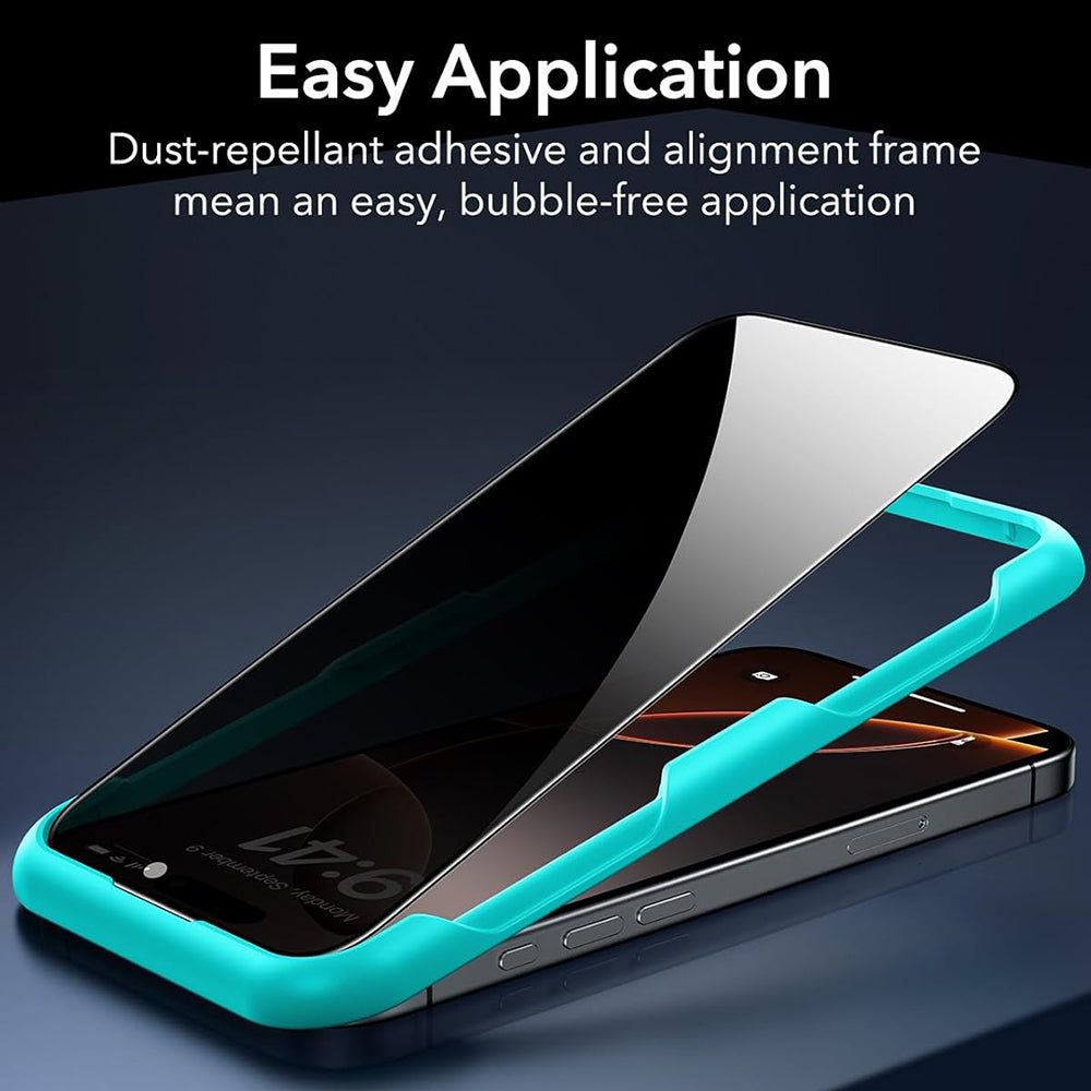 Schutzfolie Ecran Privacy ESR für Apple iPhone 17 Pro Max, gehärtetes Glas, Full Glue, Set 3 Stück