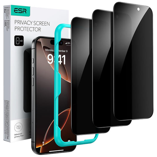 Film de protection Écran Privacy ESR pour Apple iPhone 17 Pro, Verre Trempé, Full Glue, Lot de 3 pièces
