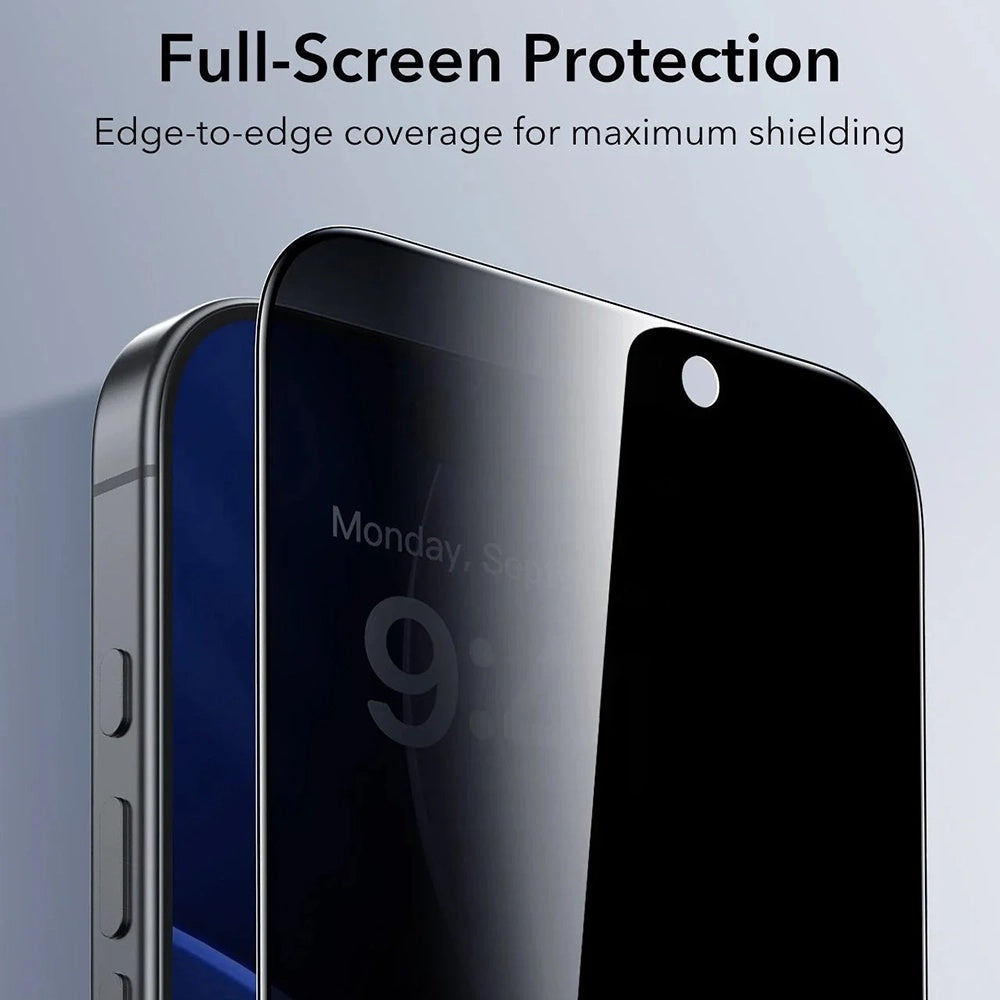 Film de protection Écran Privacy ESR UltraFit pour Apple iPhone 17 / 16 Pro, Verre Trempé, Full Glue, Set de 3 pièces