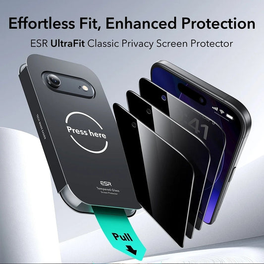 Film de protection Écran Privacy ESR UltraFit pour Apple iPhone 17 Air, Verre Trempé, Full Glue, Set de 3 pièces