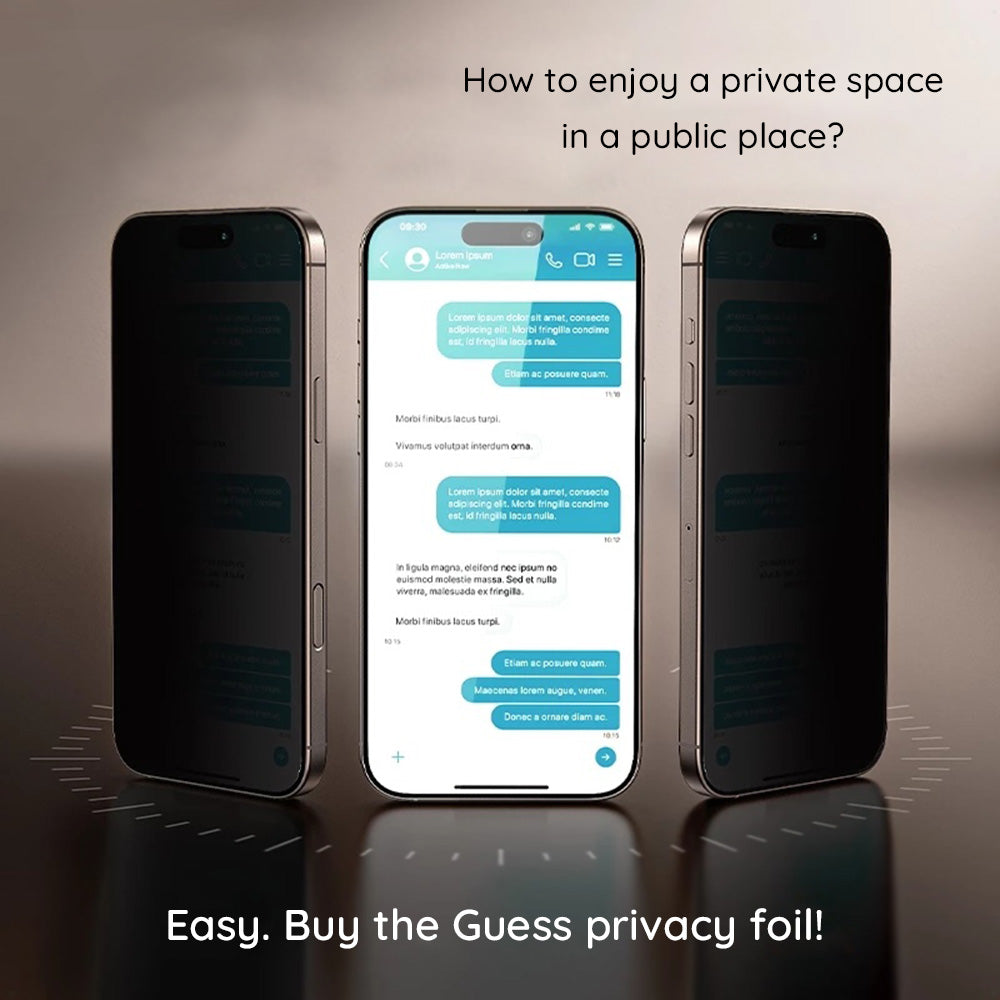 Schutzfolie Privacy Guess für Apple iPhone 16 Pro Max, Gehärtetes Glas, Vollverklebung, 2.5D