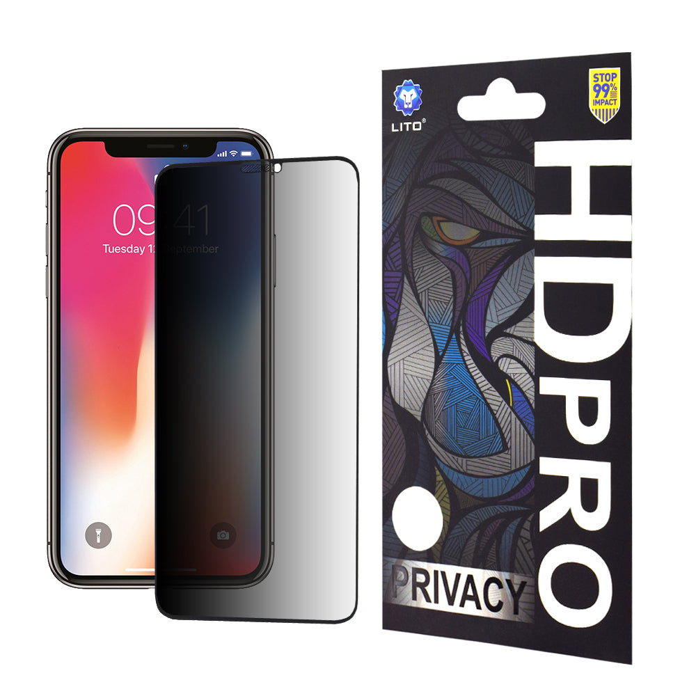 Pellicola protettiva per schermo Privacy Lito HD Pro per Apple iPhone 11 Pro / XS / X, Vetro temperato, Full Glue