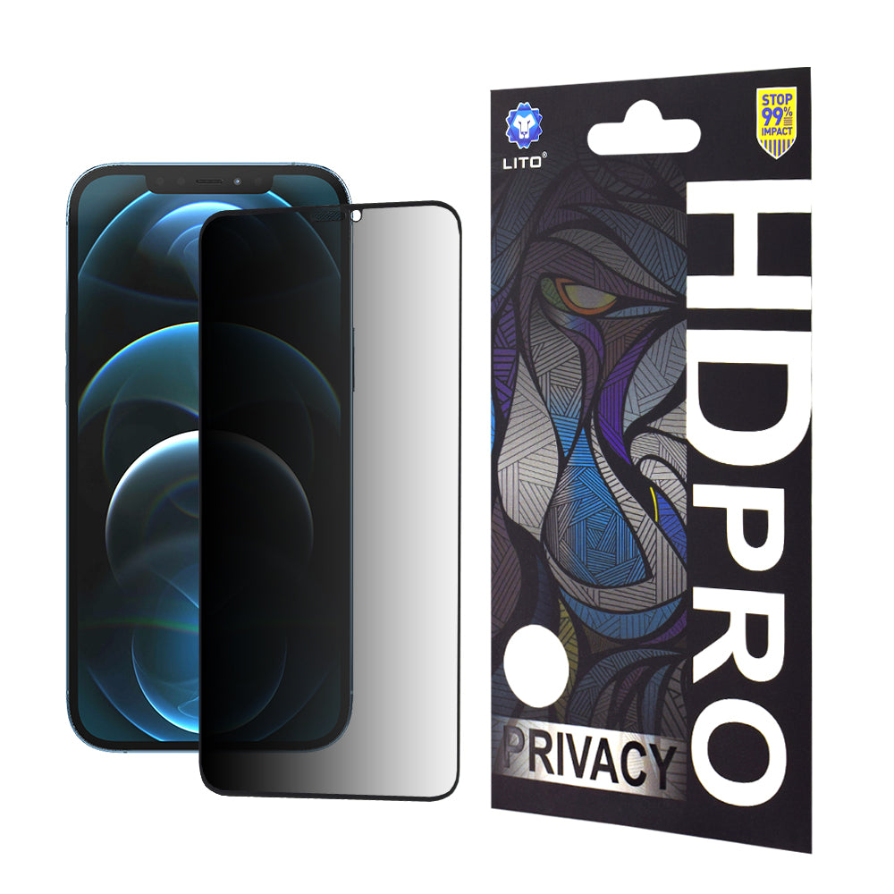 Pellicola protettiva per schermo Privacy Lito HD Pro per Apple iPhone 12 Pro Max, Vetro temperato, Full Glue