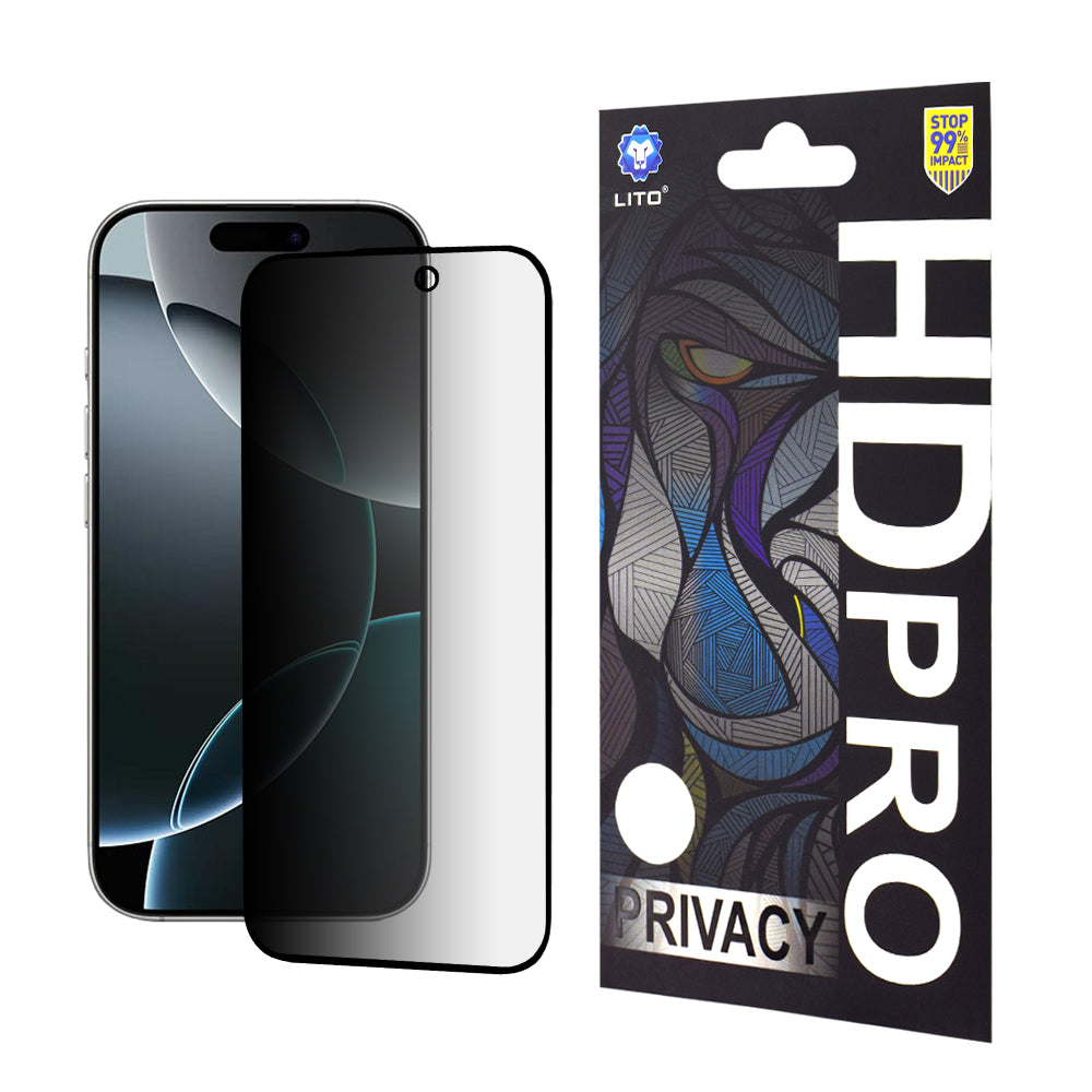 Pellicola protettiva per schermo Privacy Lito HD Pro per Apple iPhone 16 Pro, Vetro temperato, Full Glue