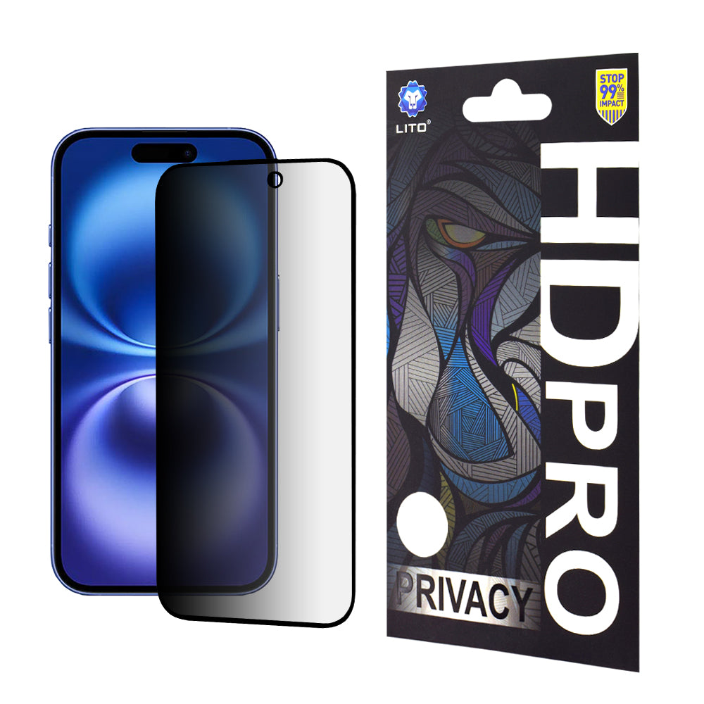 Pellicola Protettiva Schermo Privacy Lito HD Pro per Apple iPhone 16, Vetro Temperato, Full Glue