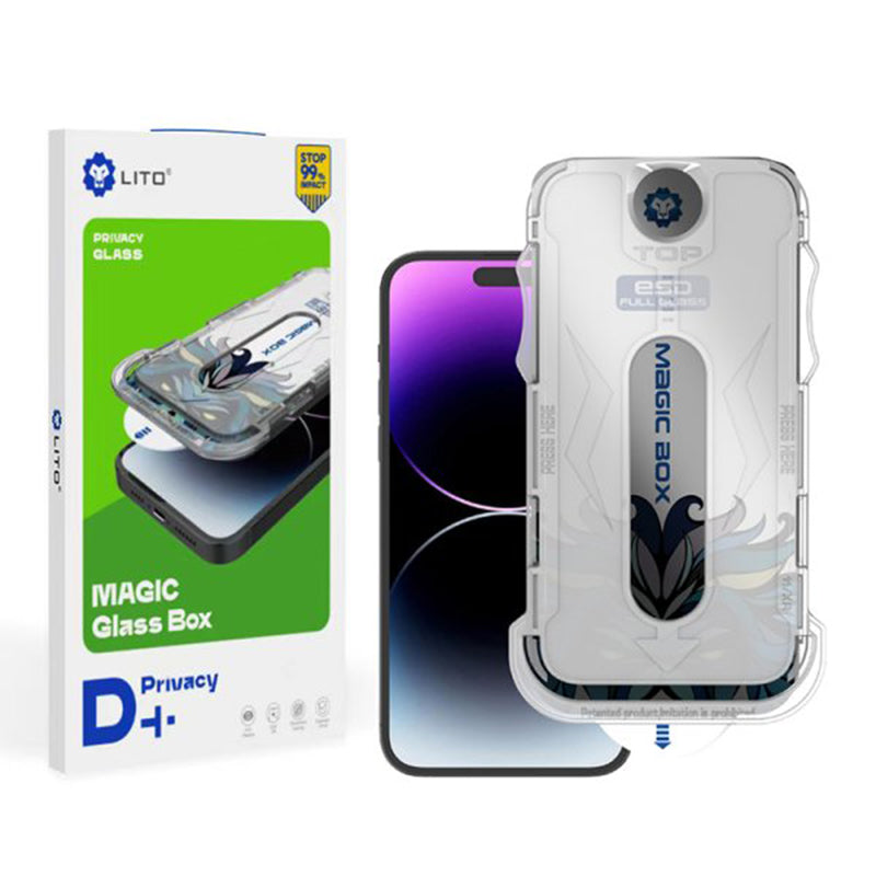 Pellicola protettiva per schermo Privacy Lito Magic Glass Box D+ Tools per Apple iPhone 16 Pro Max, Vetro Temperato, Colla Totale