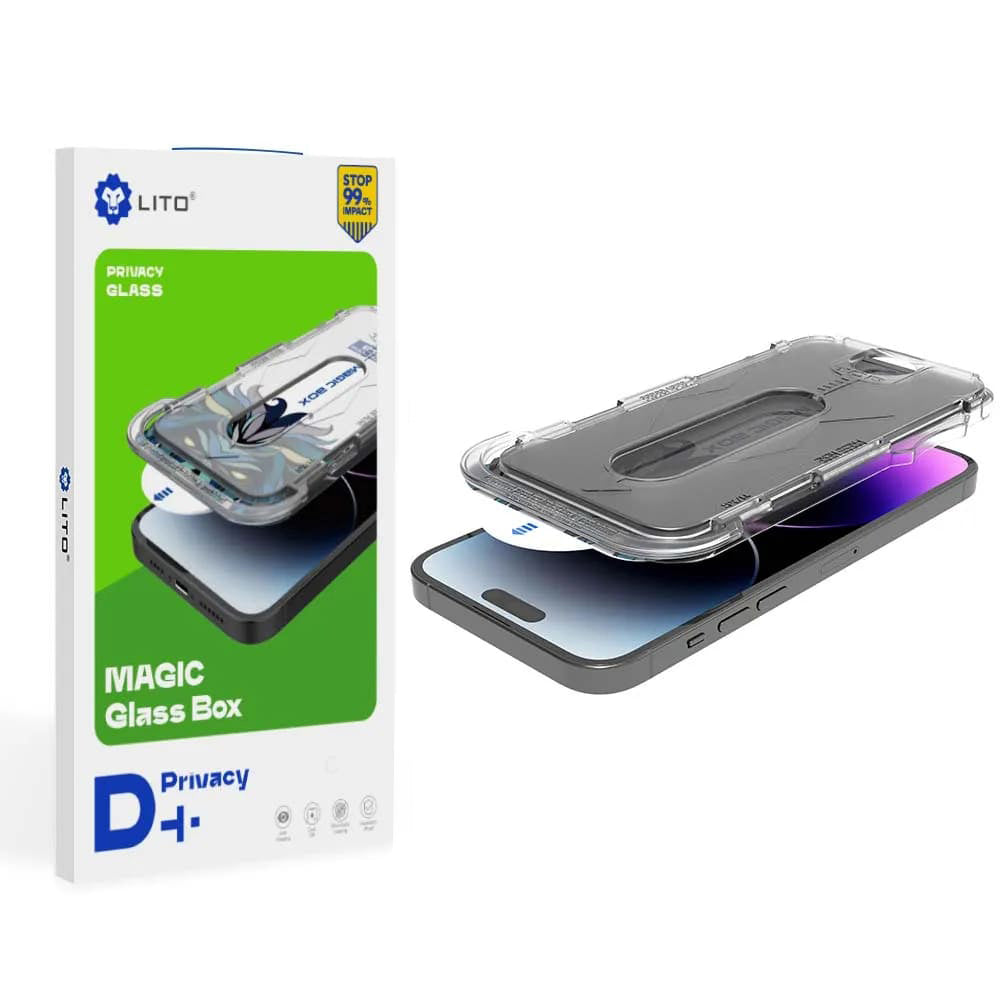Pellicola protettiva per schermo Privacy Lito Magic Glass Box D+ Tools per Apple iPhone 16 Pro Max, Vetro Temperato, Colla Totale