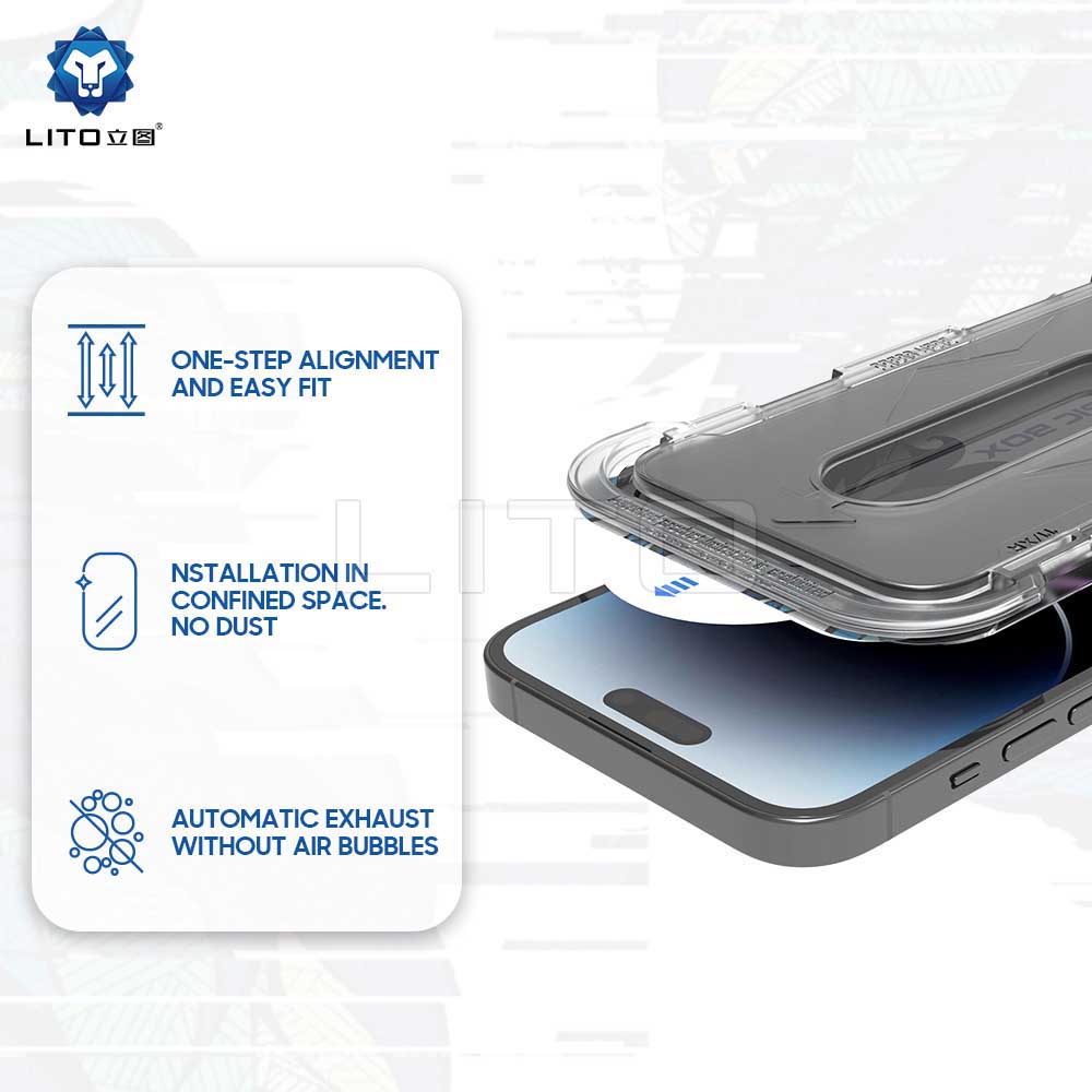Pellicola protettiva per schermo Privacy Lito Magic Glass Box D+ Tools per Apple iPhone 16 Pro, Vetro Temperato, Colla Completa