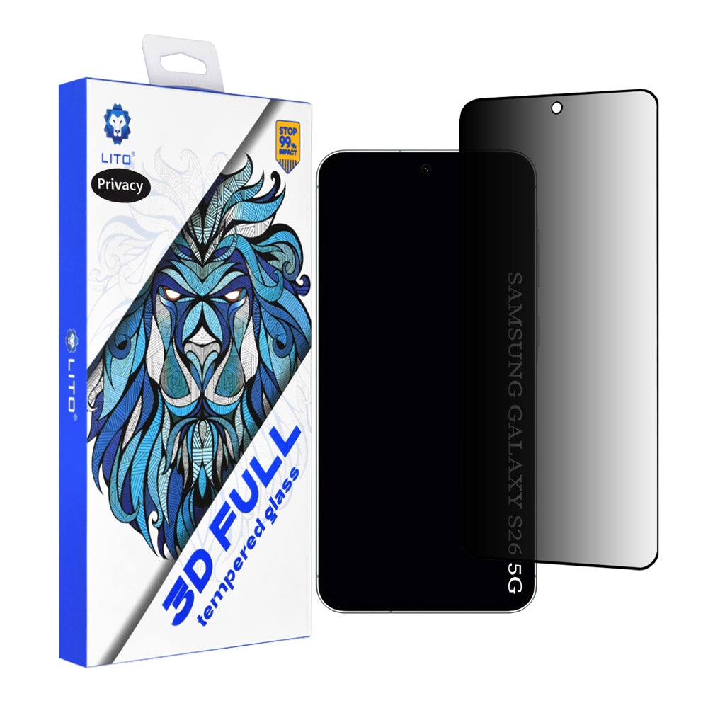 Pellicola Protettiva Privacy Lito per Samsung Galaxy S26 S942, Vetro Temperato, Full Glue, 3D