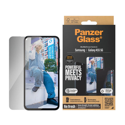 Film de protection Écran Privacy PanzerGlass Ultra-Wide Fit pour Samsung Galaxy A55 5G A556, Verre Trempé, Full Glue
