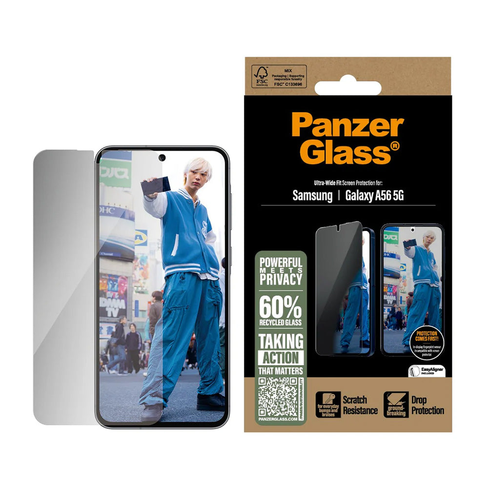 Pellicola Protettiva Schermo Privacy PanzerGlass Ultra-Wide Fit per Samsung Galaxy A56 A566, Vetro Temperato, Full Glue