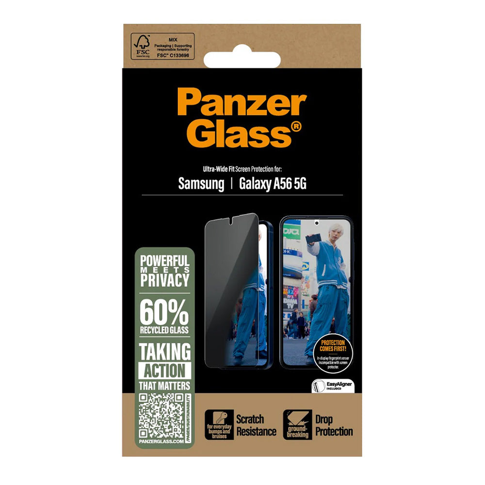 Pellicola Protettiva Schermo Privacy PanzerGlass Ultra-Wide Fit per Samsung Galaxy A56 A566, Vetro Temperato, Full Glue