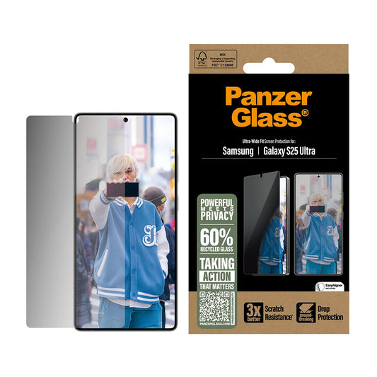 Film de protection Écran Privacy PanzerGlass Ultra-Wide Fit pour Samsung Galaxy S25 Ultra S938, Verre Trempé, Full Glue