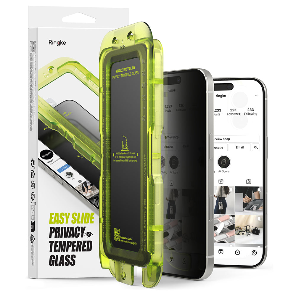 Pellicola protettiva per schermo Privacy Ringke Easy Slide per Apple iPhone 17, vetro temperato, Full Glue, set da 2 pezzi