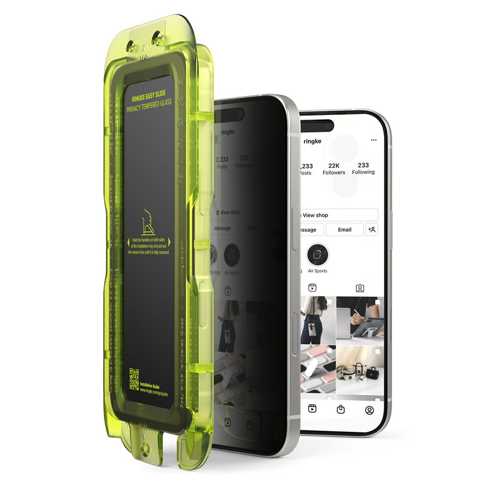 Pellicola protettiva per schermo Privacy Ringke Easy Slide per Apple iPhone 17, vetro temperato, Full Glue, set da 2 pezzi