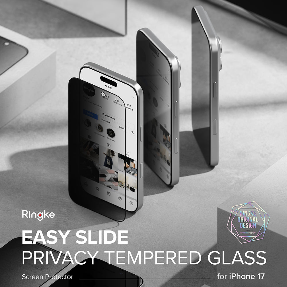 Pellicola protettiva per schermo Privacy Ringke Easy Slide per Apple iPhone 17, vetro temperato, Full Glue, set da 2 pezzi