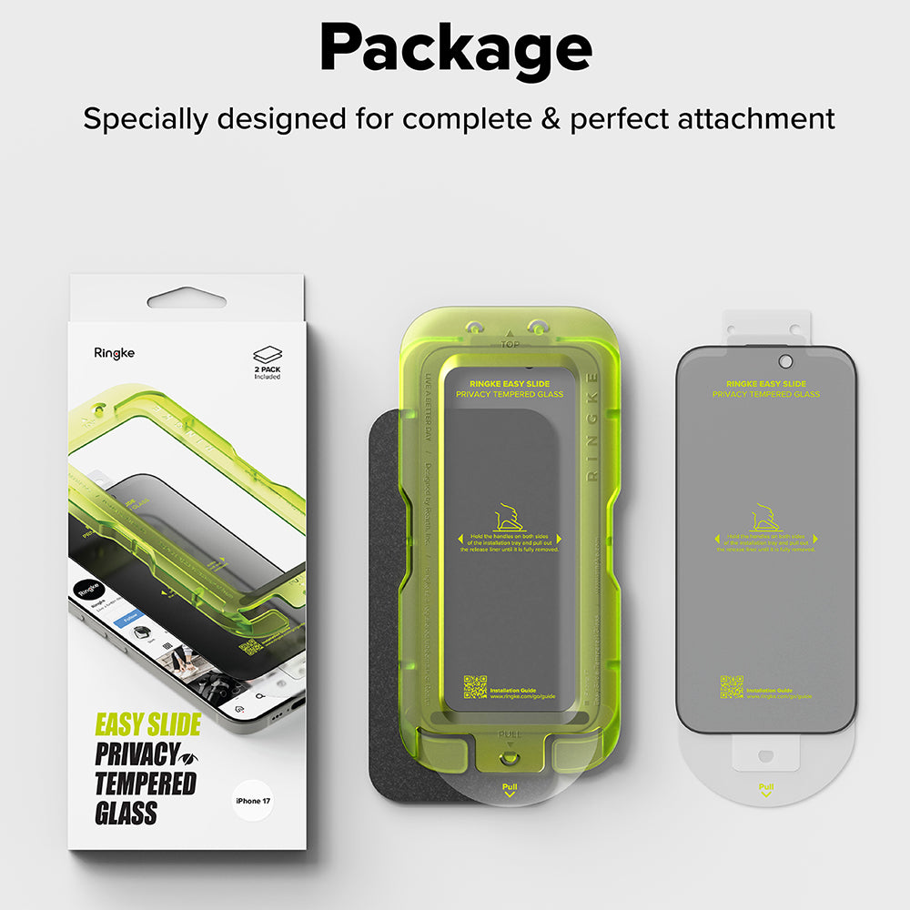 Pellicola protettiva per schermo Privacy Ringke Easy Slide per Apple iPhone 17, vetro temperato, Full Glue, set da 2 pezzi