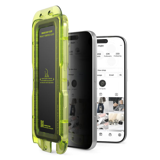 Pellicola protettiva per schermo Privacy Ringke Easy Slide per Apple iPhone 18 Pro, Vetro temperato, Colla completa, Set da 2 pezzi