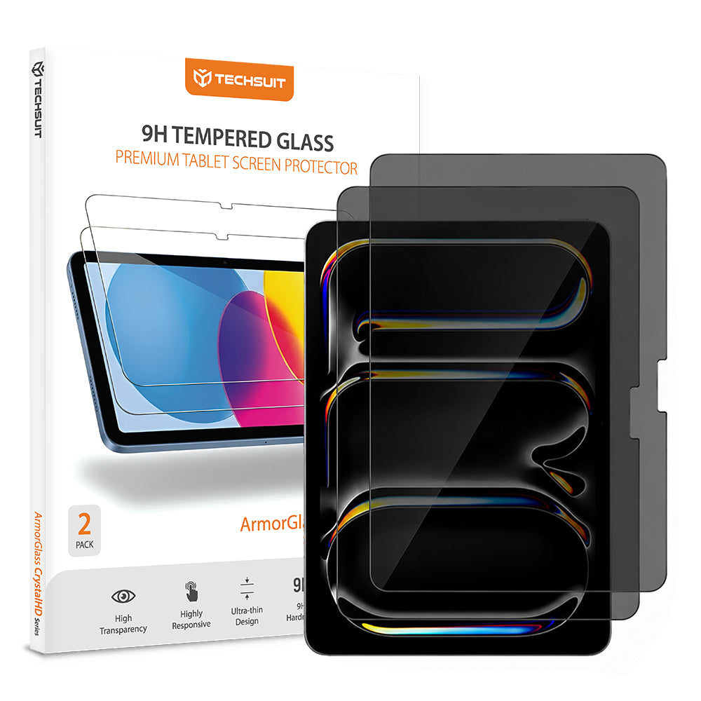 Pellicola protettiva per schermo Privacy Techsuit ArmorGlass CrystalHD per Apple iPad Air 13 (2026), Vetro temperato, Full Glue, Set da 2 pezzi