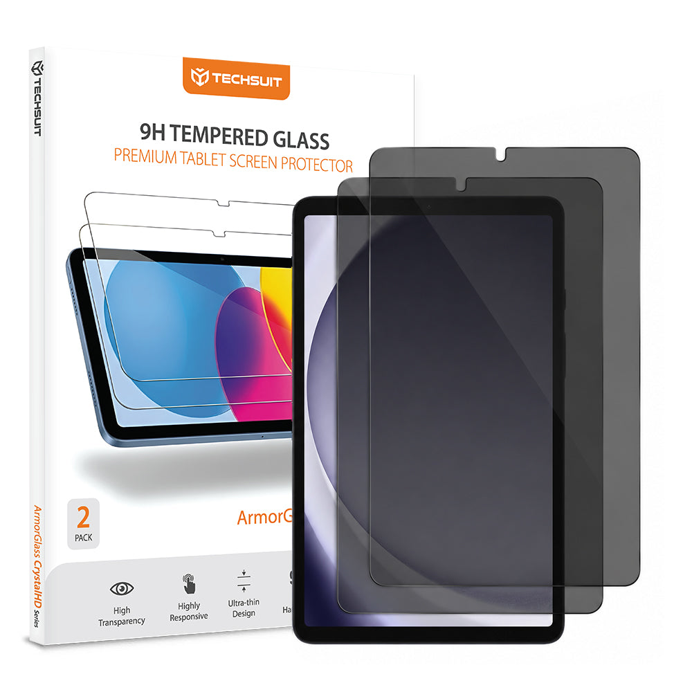 Pellicola protettiva per schermo Privacy Techsuit ArmorGlass CrystalHD per Samsung Galaxy Tab A11 / Tab A9, Vetro temperato, Full Glue, Set 2 pezzi