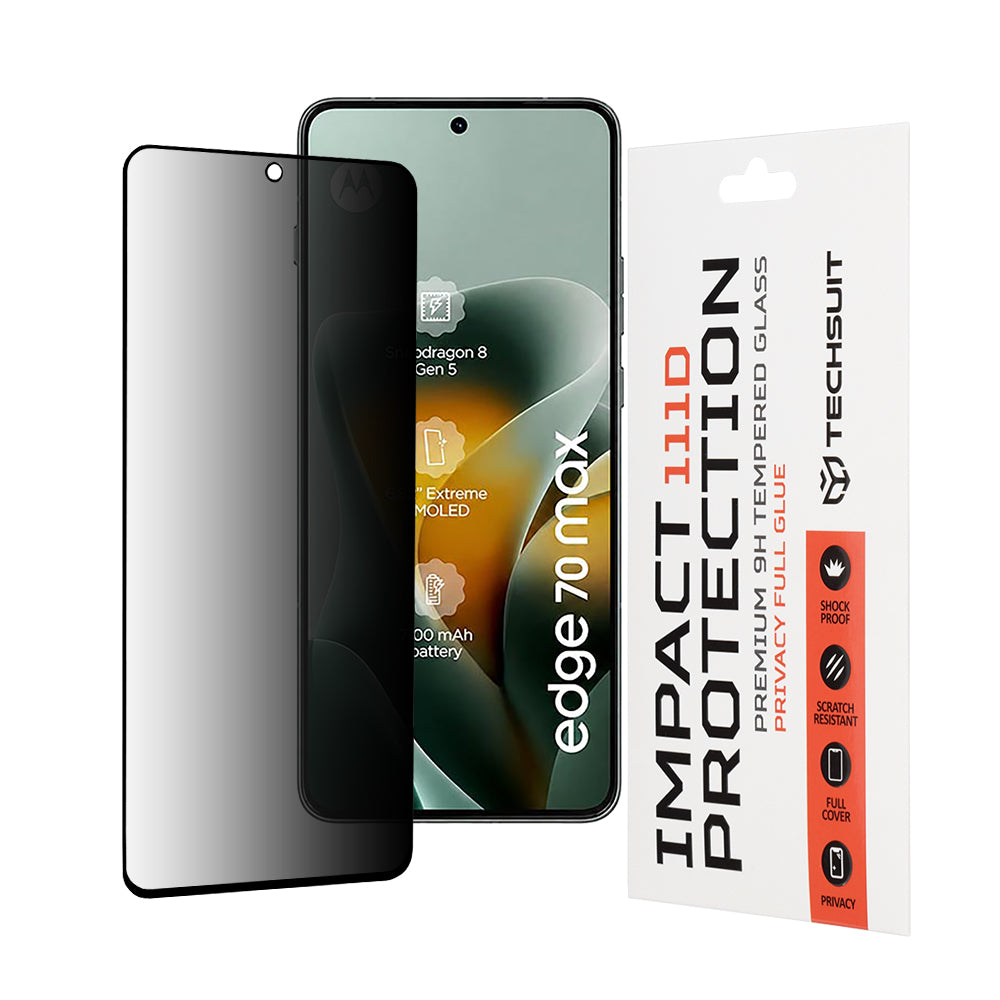 Pellicola protettiva per schermo Privacy Techsuit per Motorola Edge 70 Max, Vetro Temperato, Full Glue, 111D
