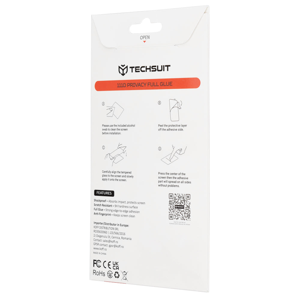 Pellicola protettiva per schermo Privacy Techsuit per Motorola Edge 70 Max, Vetro Temperato, Full Glue, 111D