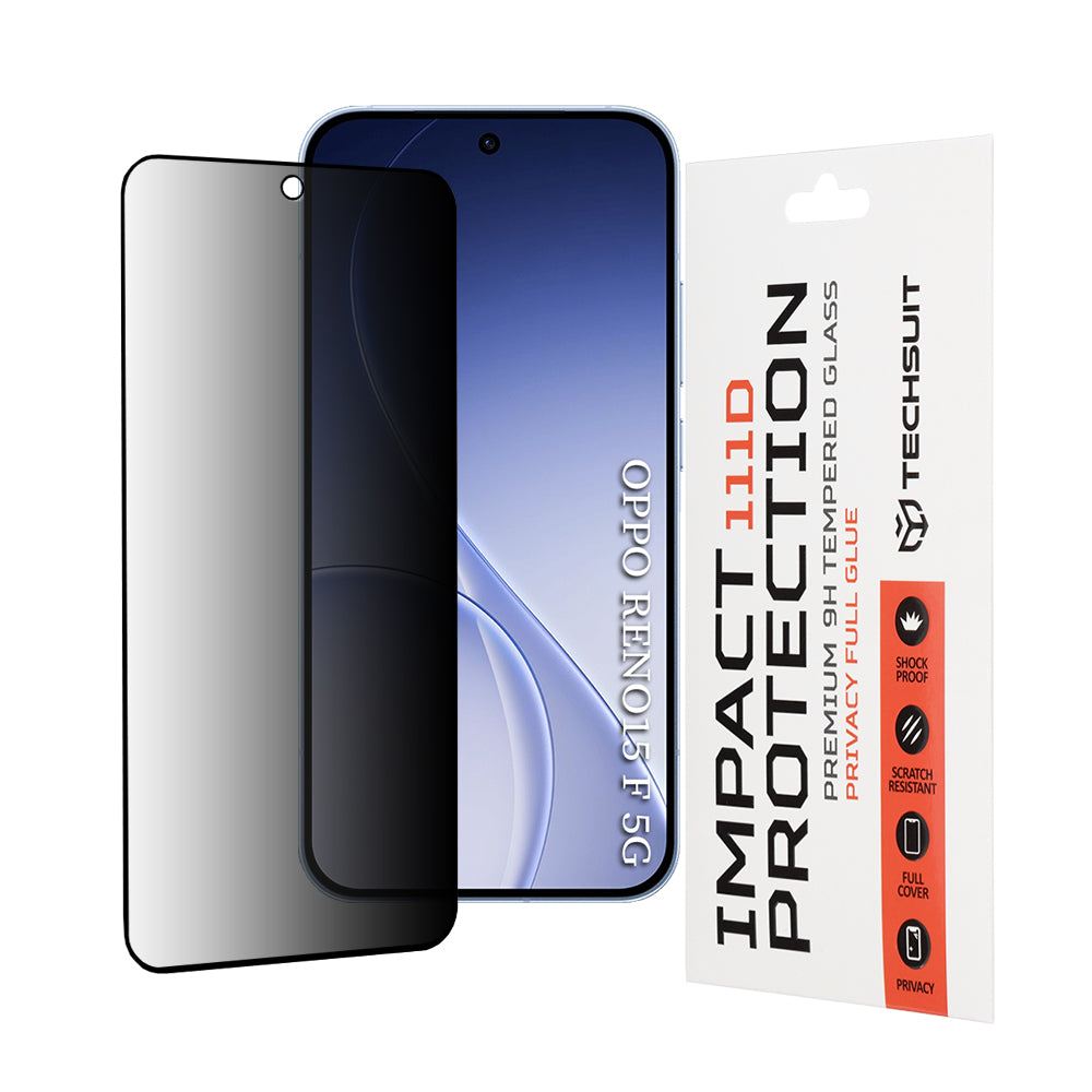 Schutzfolie Privacy Techsuit für Oppo Reno15 FS / Reno15 F, gehärtetes Glas, Full Glue, 111D