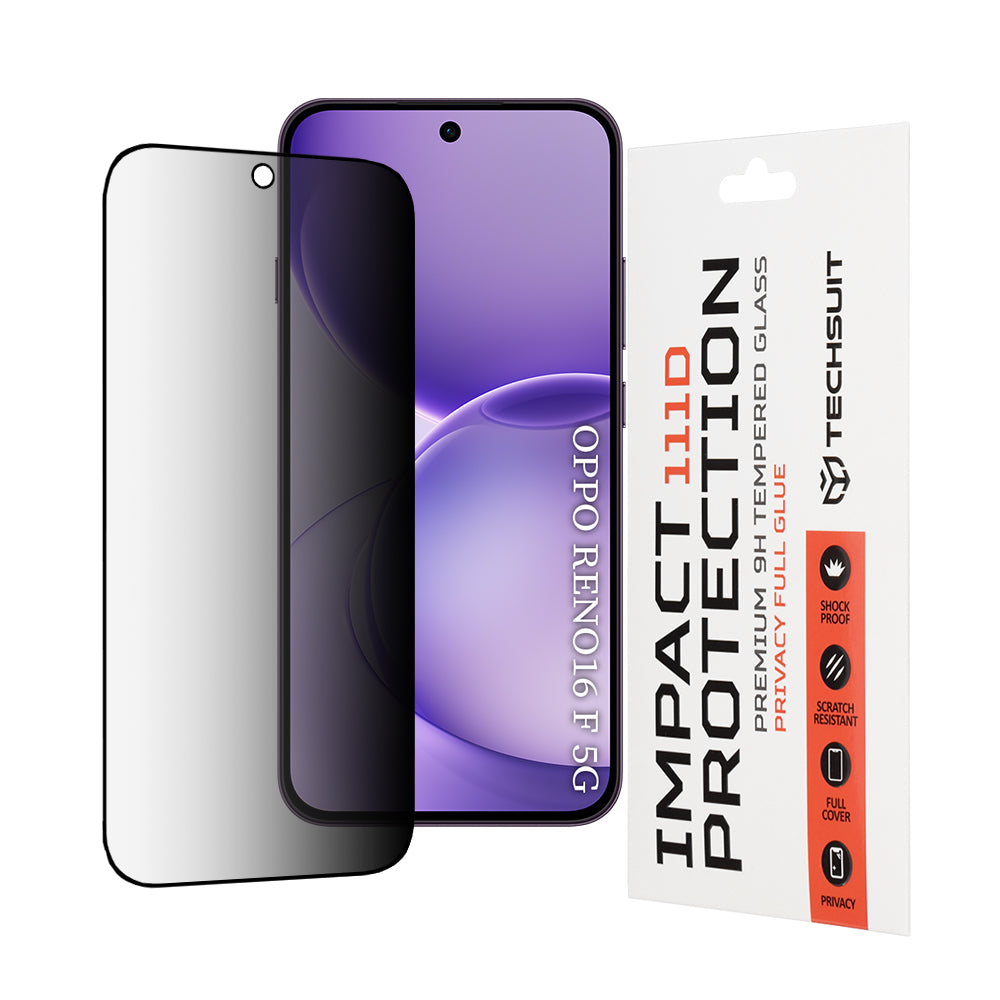 Pellicola protettiva per schermo Privacy Techsuit per Oppo Reno16 F / Reno16 FS, Vetro Temperato, Full Glue, 111D