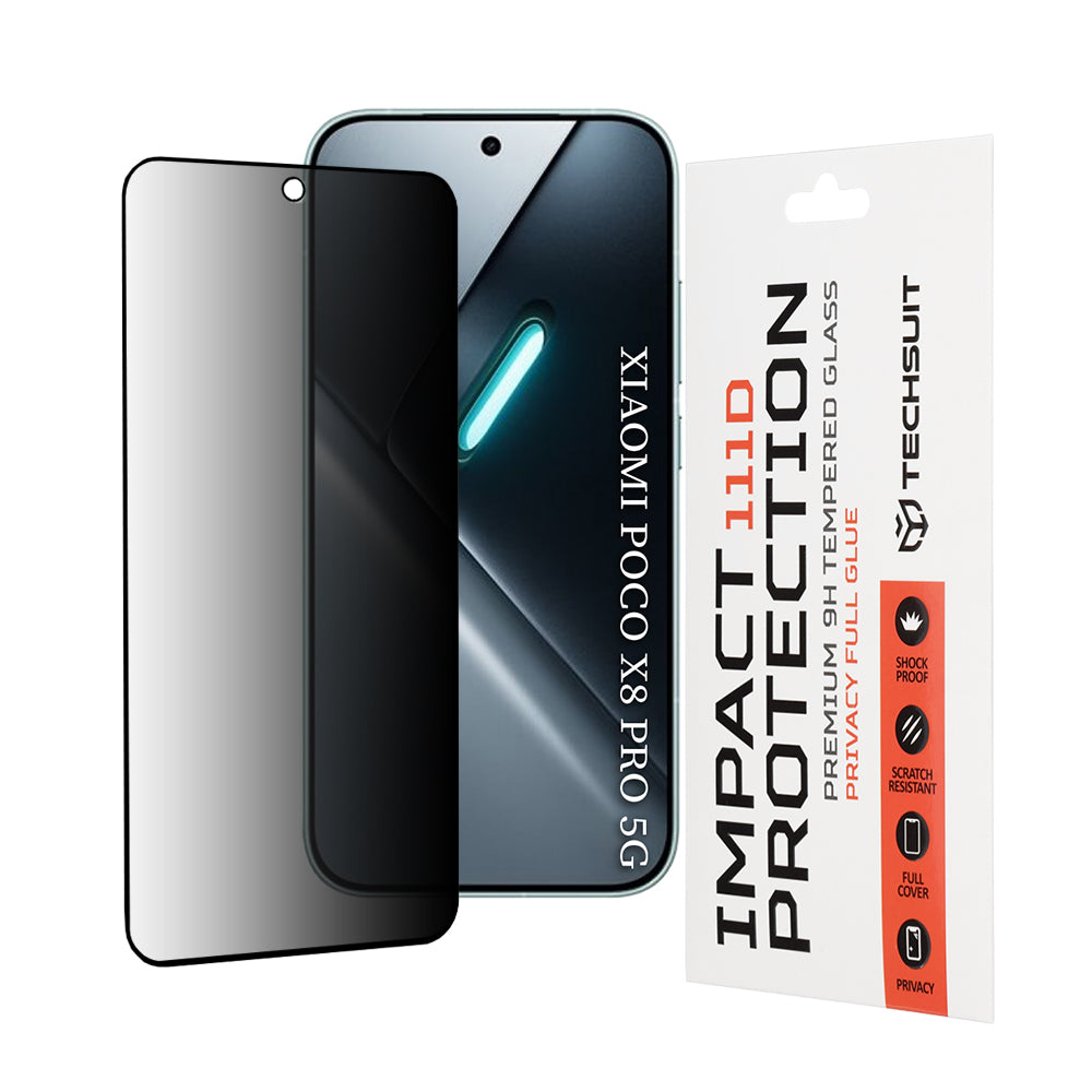 Film de protection écran Privacy Techsuit pour Xiaomi Poco X8 Pro, Verre Trempé, Full Glue, 111D