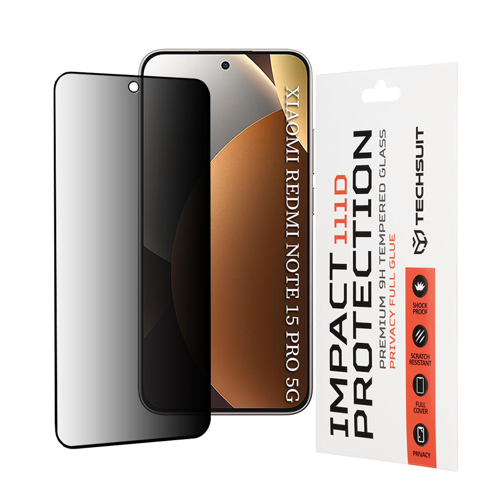 Pellicola Protettiva Schermo Privacy Techsuit per Xiaomi Redmi Note 15 Pro 5G, Vetro Temperato, Full Glue, 111D
