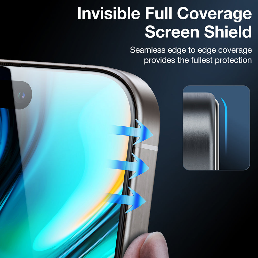 Film de protection écran Privacy Torras GlassGo Install Master pour Apple iPhone 16 Pro, Verre Trempé, Full Glue