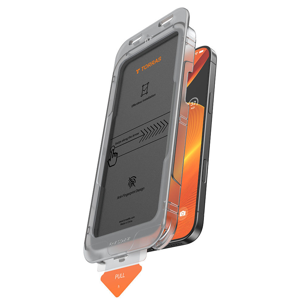 Film de protection Écran Privacy Torras GlassGo Install Master pour Apple iPhone 16, Verre Trempé, Full Glue