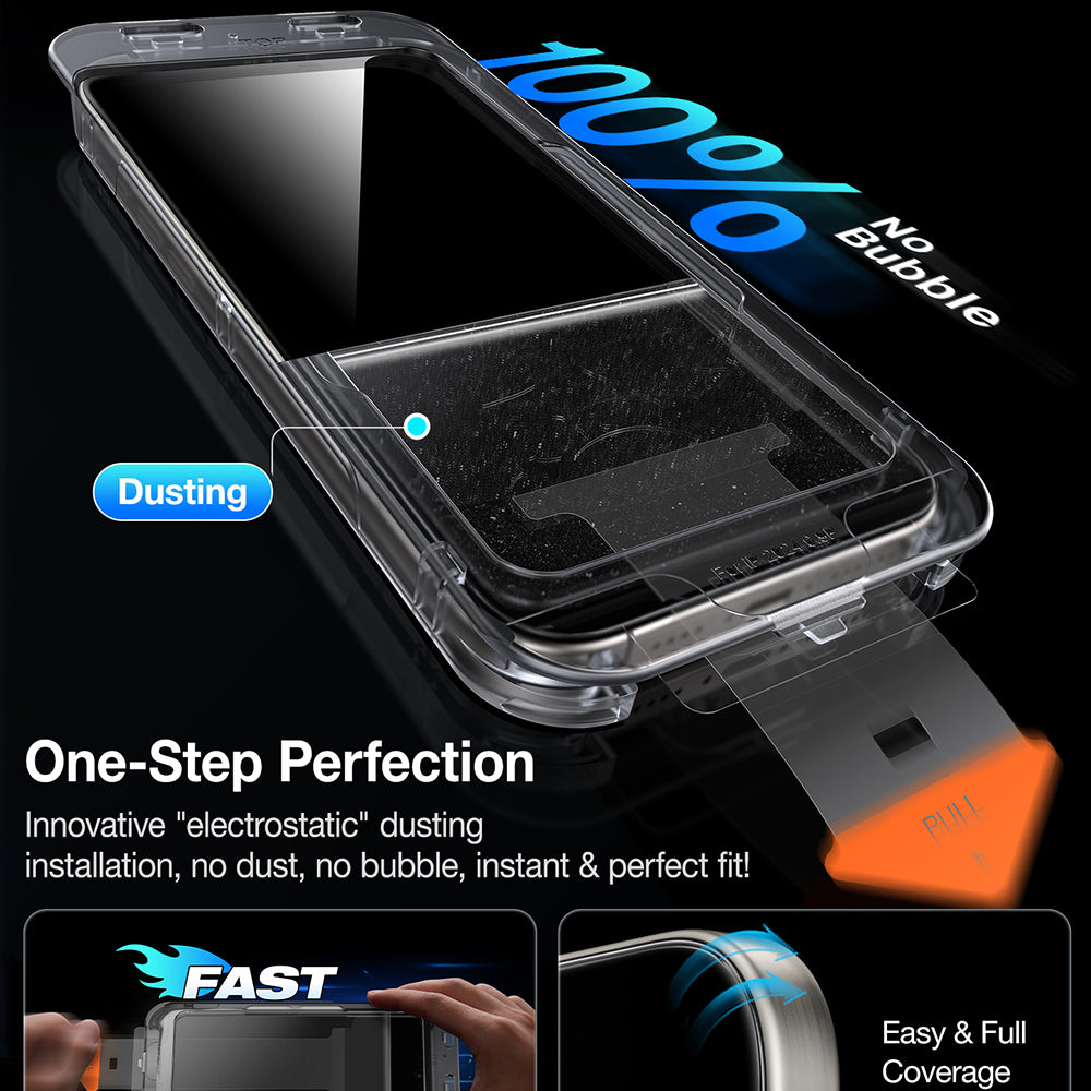 Film de protection Écran Privacy Torras GlassGo Install Master pour Apple iPhone 16, Verre Trempé, Full Glue
