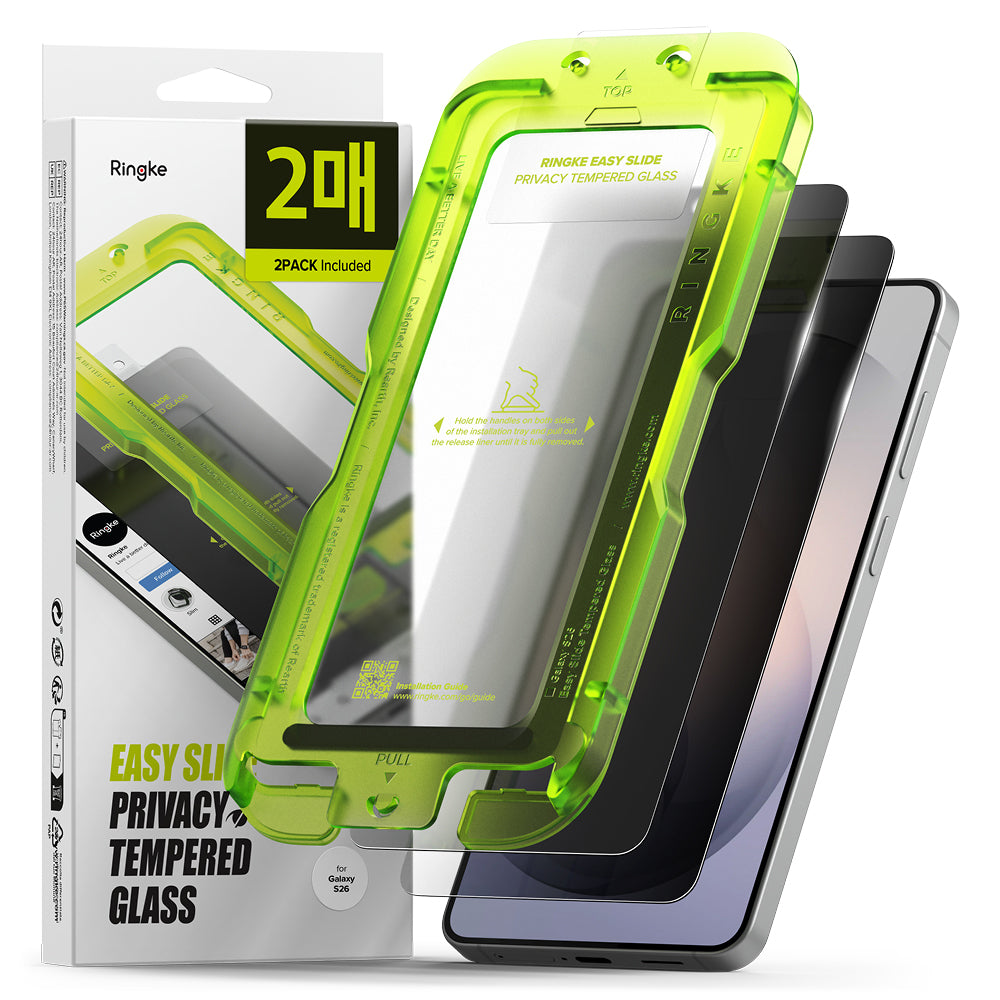 Pellicola Protettiva Schermo Ringke Easy Slide per Samsung Galaxy S26 S942, Vetro Temperato, Full Glue, Set 2 pezzi, Nera