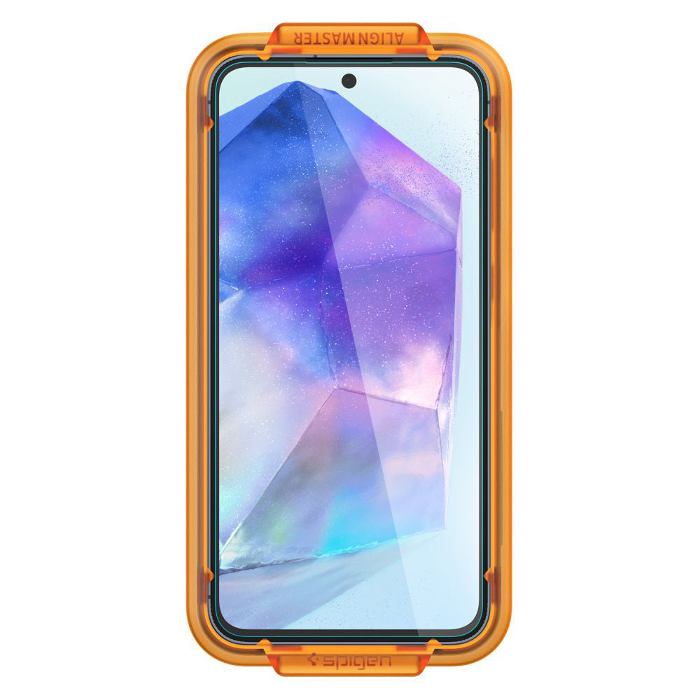 Pellicola protettiva per schermo Spigen GlastR Align Master per Samsung Galaxy A55 5G A556, Vetro temperato, Full Glue, Set 2 pezzi AGL07775
