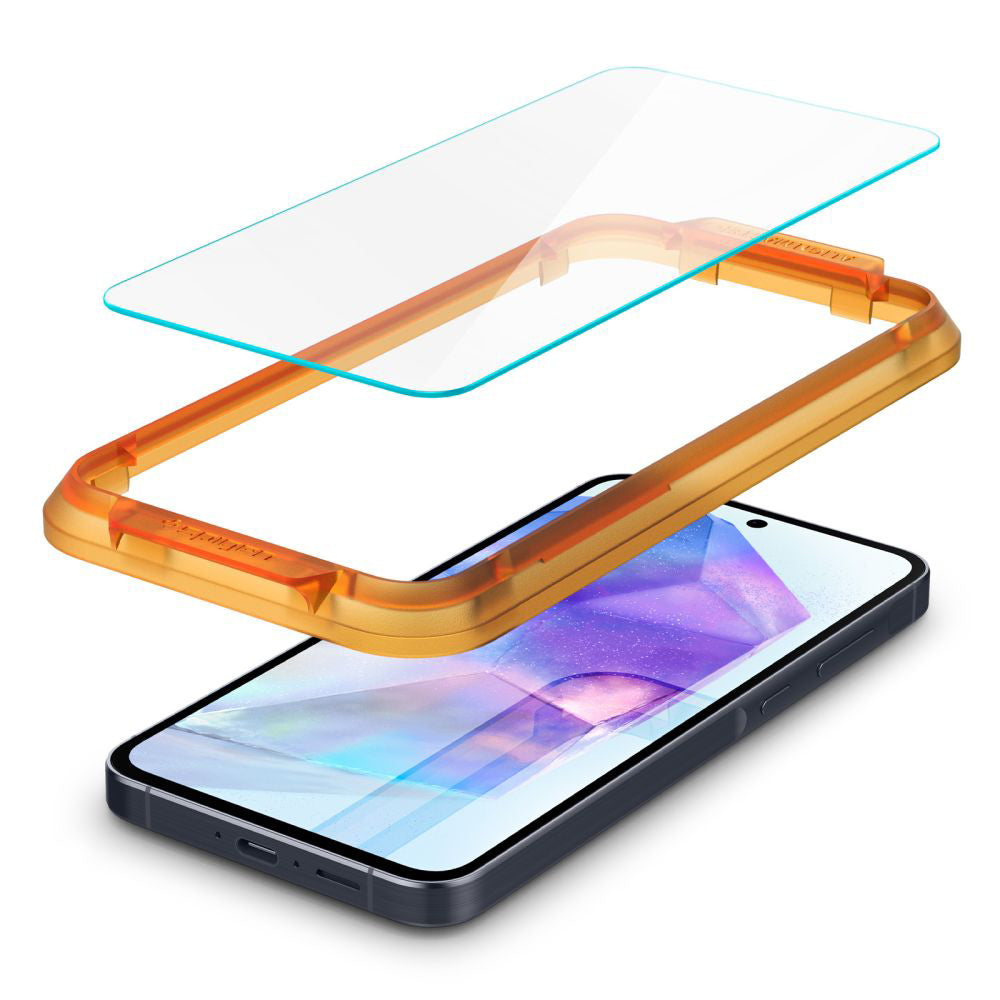 Pellicola protettiva per schermo Spigen GlastR Align Master per Samsung Galaxy A55 5G A556, Vetro temperato, Full Glue, Set 2 pezzi AGL07775