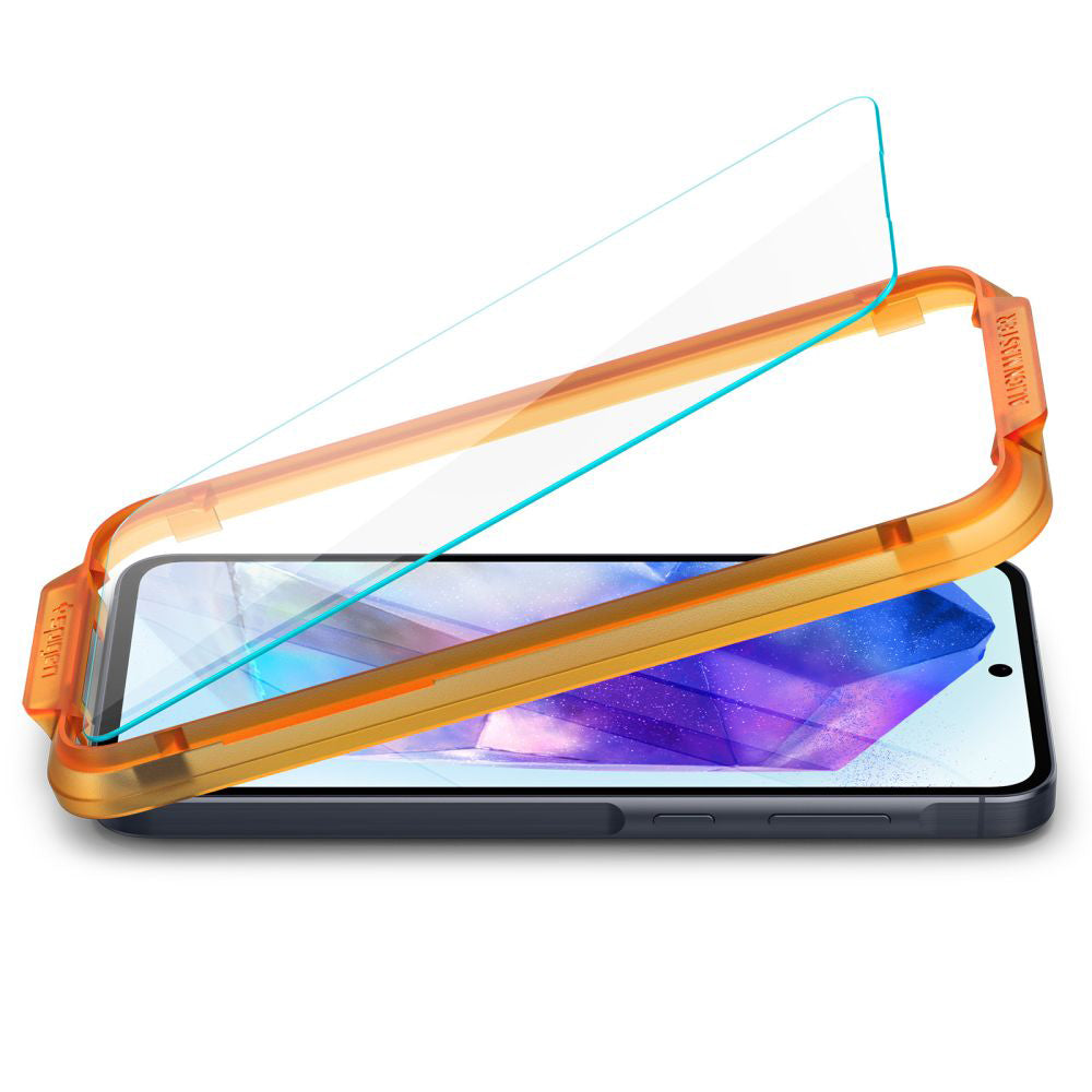 Pellicola protettiva per schermo Spigen GlastR Align Master per Samsung Galaxy A55 5G A556, Vetro temperato, Full Glue, Set 2 pezzi AGL07775