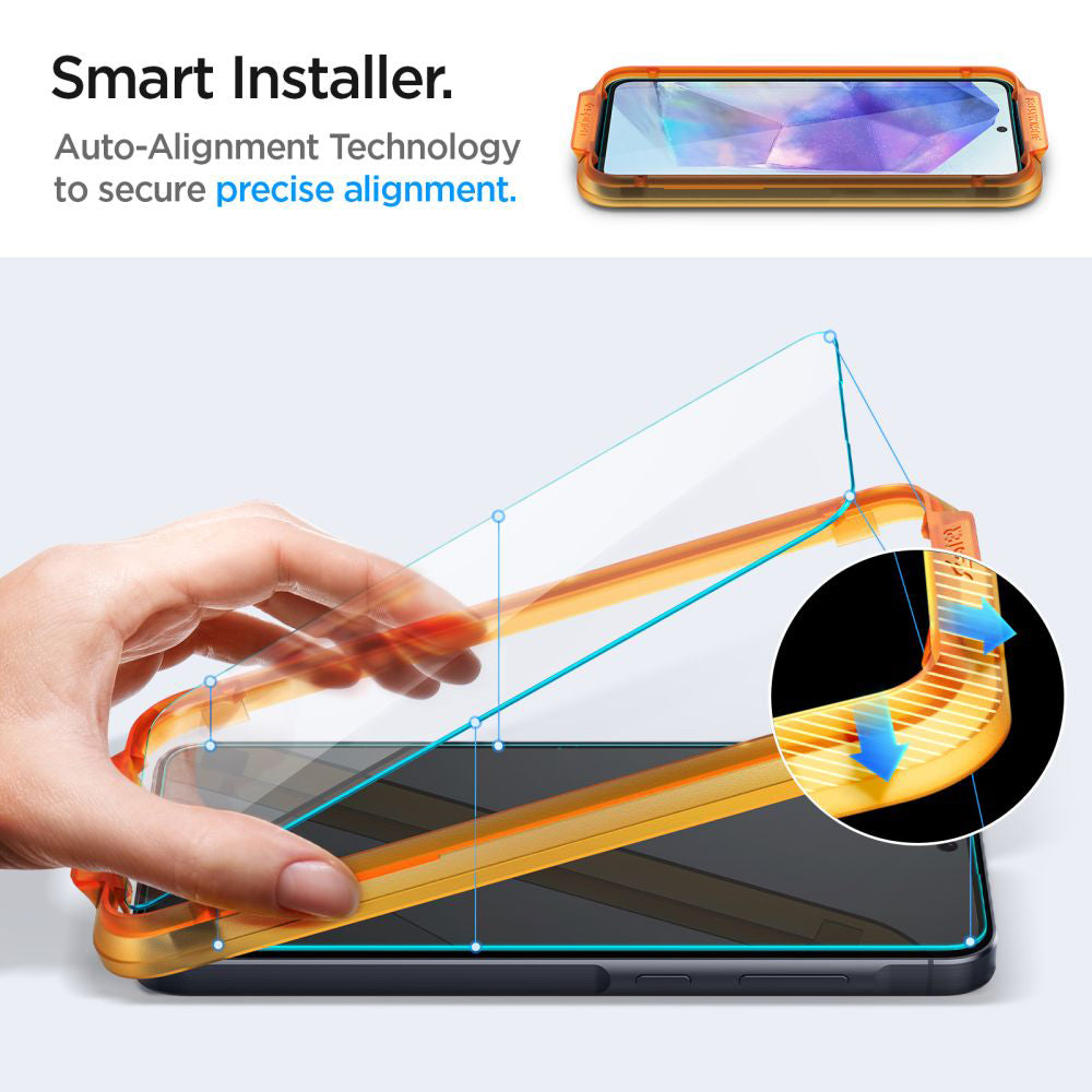 Pellicola protettiva per schermo Spigen GlastR Align Master per Samsung Galaxy A55 5G A556, Vetro temperato, Full Glue, Set 2 pezzi AGL07775