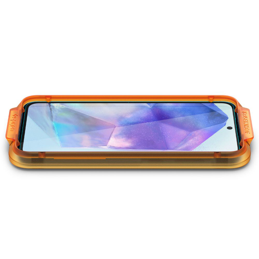 Pellicola protettiva per schermo Spigen GlastR Align Master per Samsung Galaxy A55 5G A556, Vetro temperato, Full Glue, Set 2 pezzi AGL07775