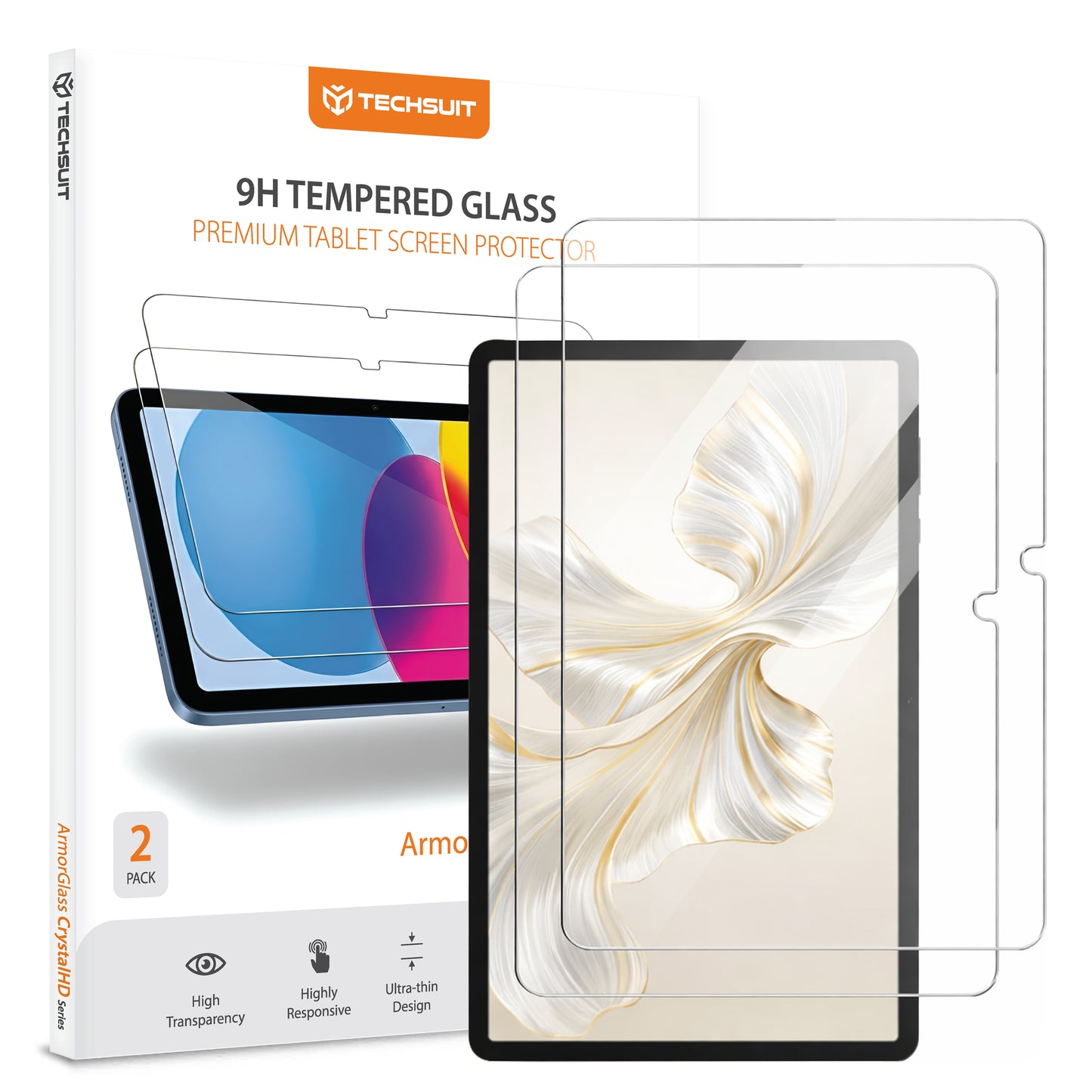 Schutzfolie Techsuit ArmorGlass CrystalHD für Honor Pad 10 / 9, gehärtetes Glas, Full Glue, Set mit 2 Stück