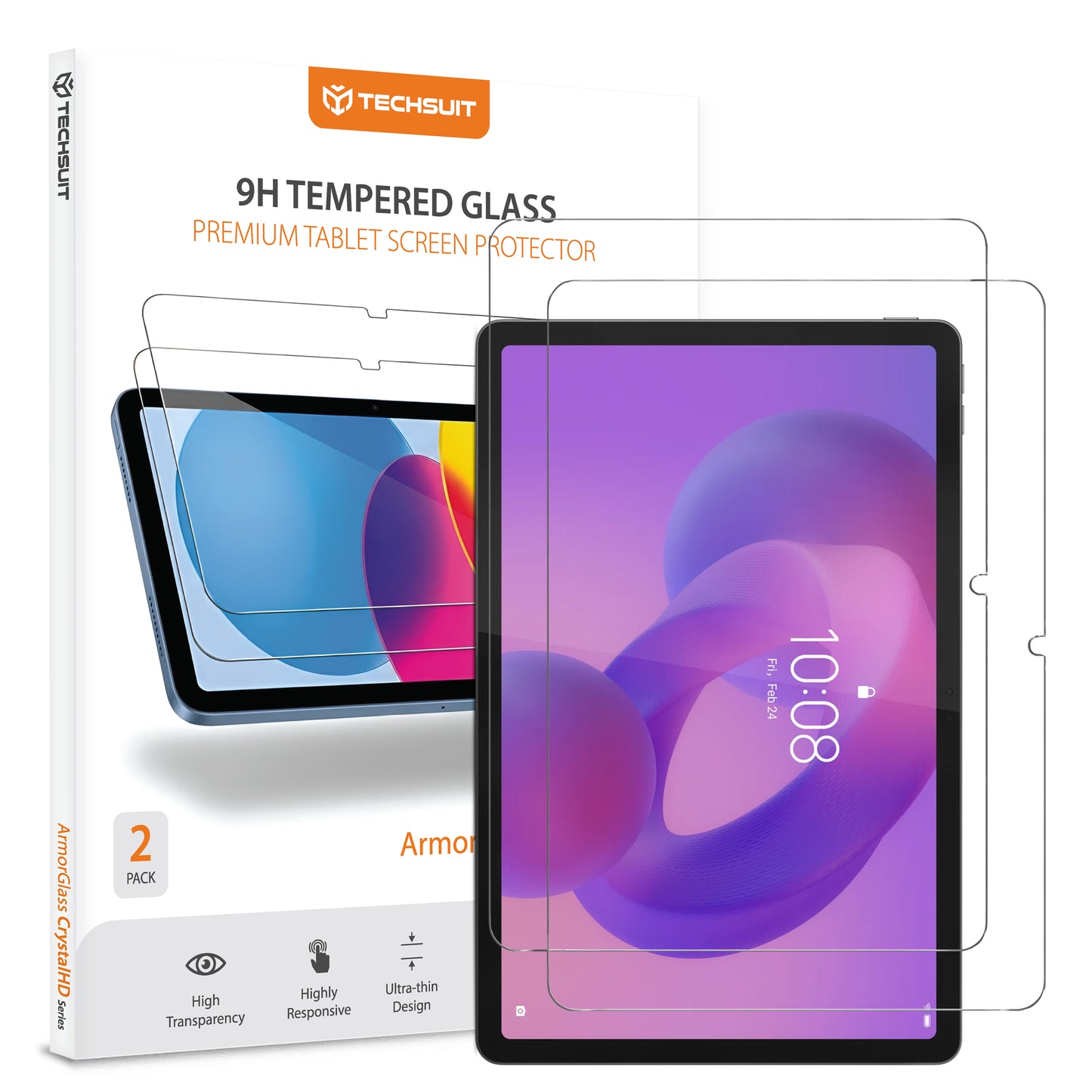 Schutzfolie Techsuit ArmorGlass CrystalHD für Lenovo Idea Tab 11, gehärtetes Glas, Full Glue, Set mit 2 Stück